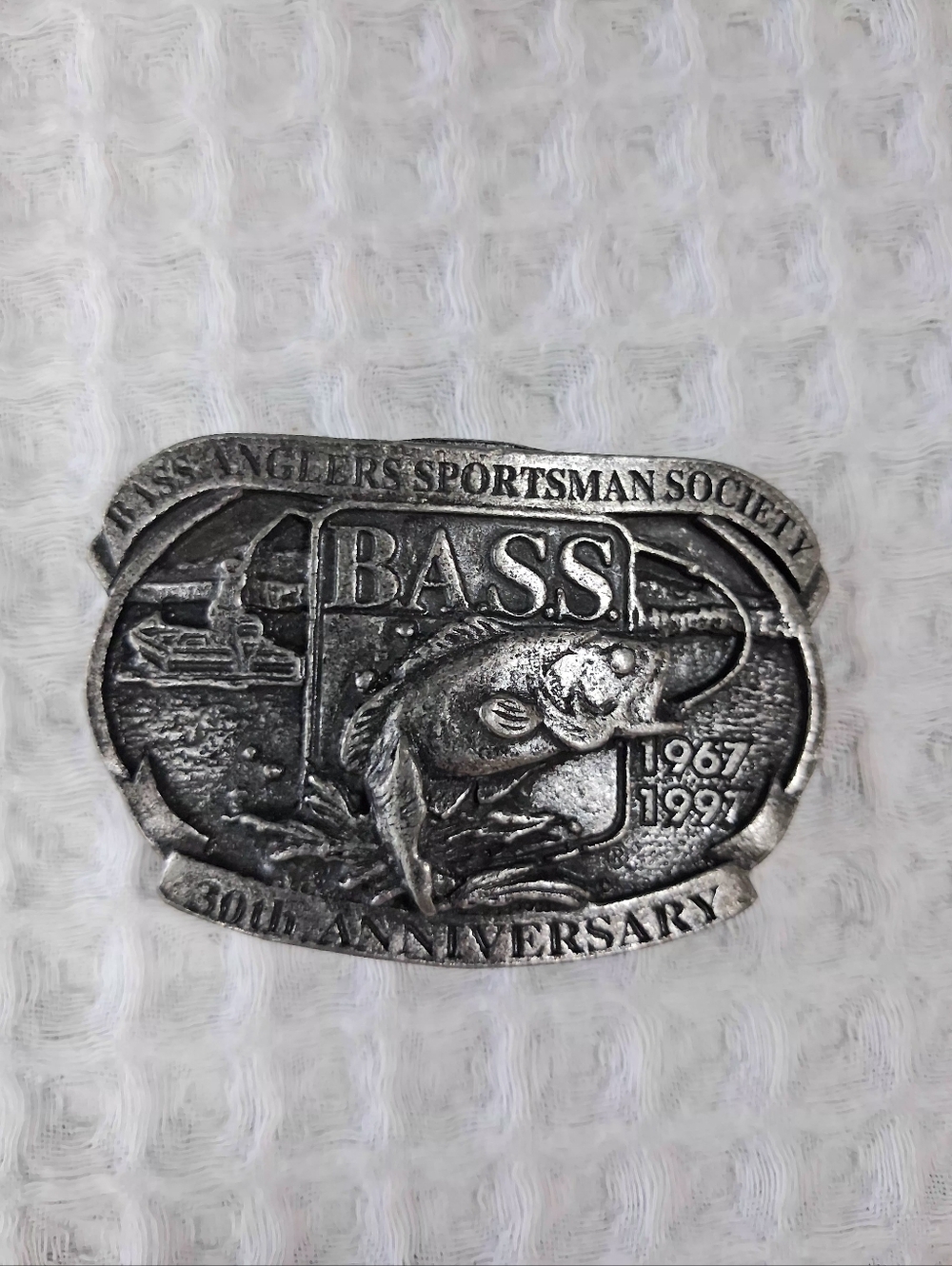 Vintage Bass Anglers Sportsman Society 30th Anniversary Belt Buckle 1967-1997